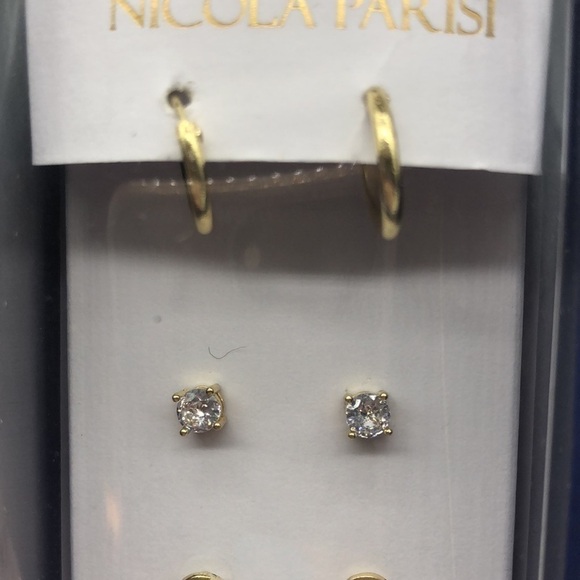 Nicola Parisi Earrings Cubic Zirconia Fine Silver Plated NIB 4 Pairs Hoops - Picture 6 of 7
